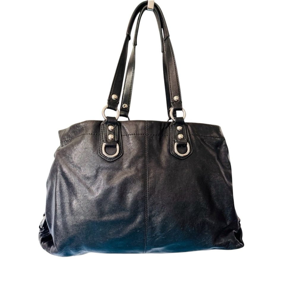 Coach Black Leather Tote with Gold Accents - Picture 2 of 6